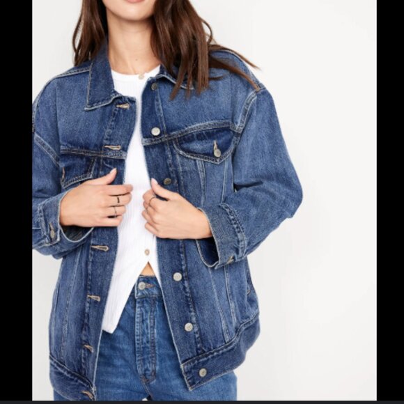 Old Navy Oversized Jean Trucker Jacket Medium Wash M - Picture 1 of 11